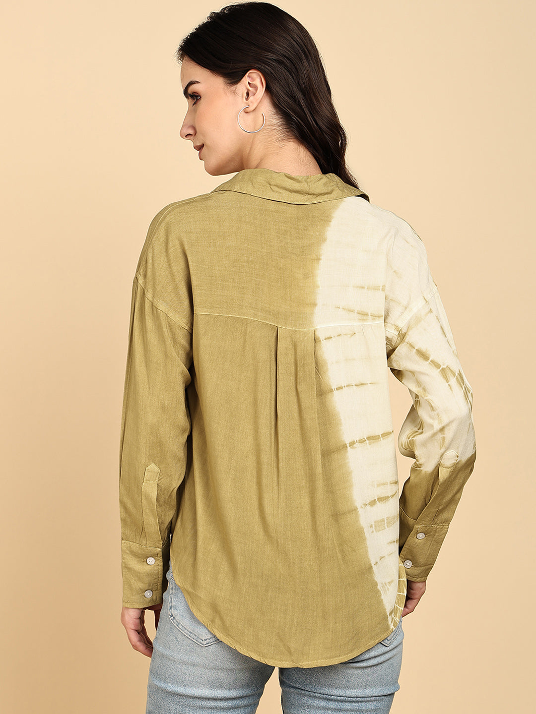 Women Casual Rayon Staple Tie & Dye Spread Collar Full Sleeves Loose Fit Shirt (W1696)