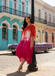 Rayon Crepe Tie Dye Brown Kaftan Dress (W1189)