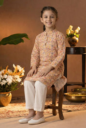 Printed Cotton Kurta Pyjama Set For Girls (K1054)