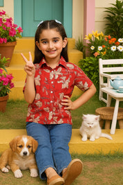 Floral Printed Cotton Shirt for Girls (K1027)