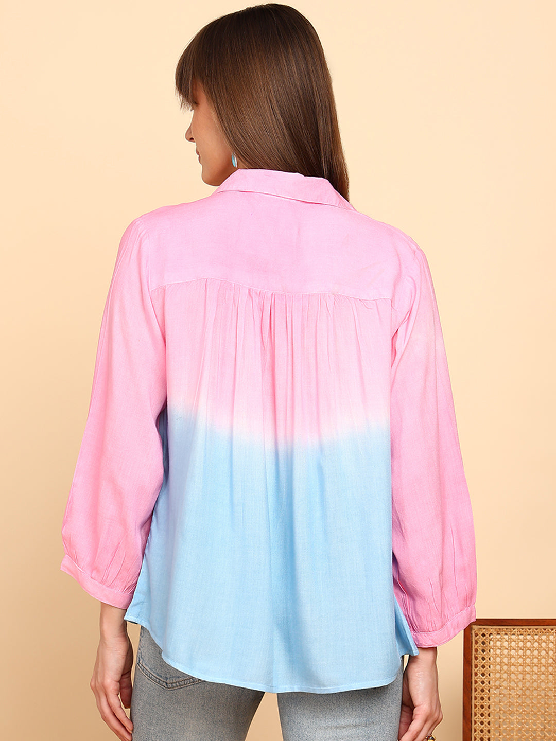 Women Rayon Staple Tie & Dye Spread Collar Regular Fit Shirt (W1775)