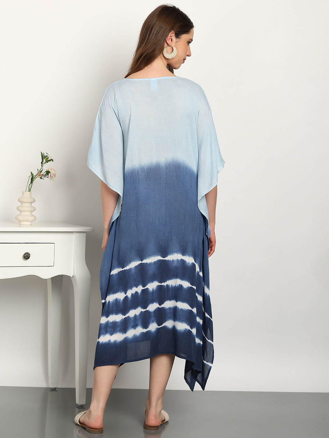 Women Tie & Dye Rayon Crepe Kaftan Dress (W1721)