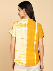 Women Casual Rayon Slub Tie & Dye Mandarin Short Sleeves Regular Fit Top (W1703)