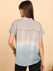 Women Rayon Slub Tie & Dye Mandarin Collar Regular Fit Top (W1770)
