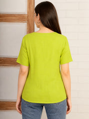 Women Green  Solid Camric Casual Top (W1825)