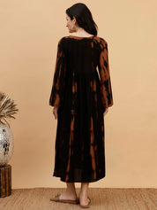 Women Hand Tie & Dye Black Rayon A-Line Dress (W1802)
