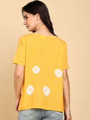 Women Casual Rayon Slub Tie & Dye V-Neck Short Sleeves Regular Fit Top (W1687)