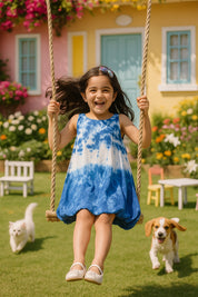 Tie & Dye Rayon Staple Fit and Flare Blue Dress for Girls (K11060)