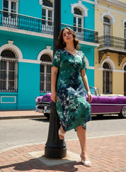 Rayon Tie Dye Sea Green A-Line Midi Dress (W1257)