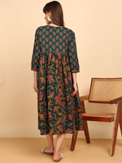 Women Cotton Floral Printed Flared/A-Line Dress (W1778)