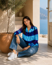 Women Rayon Staple Tie & Dye Spread Collar Regular Fit Shirt (W1774)