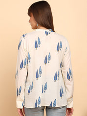 Women Cotton Printed Mandarin Collar Regular Fit Shirt (W1765)