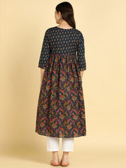 Women Floral Printed Cotton Flared/A-Line Dress (W1668)