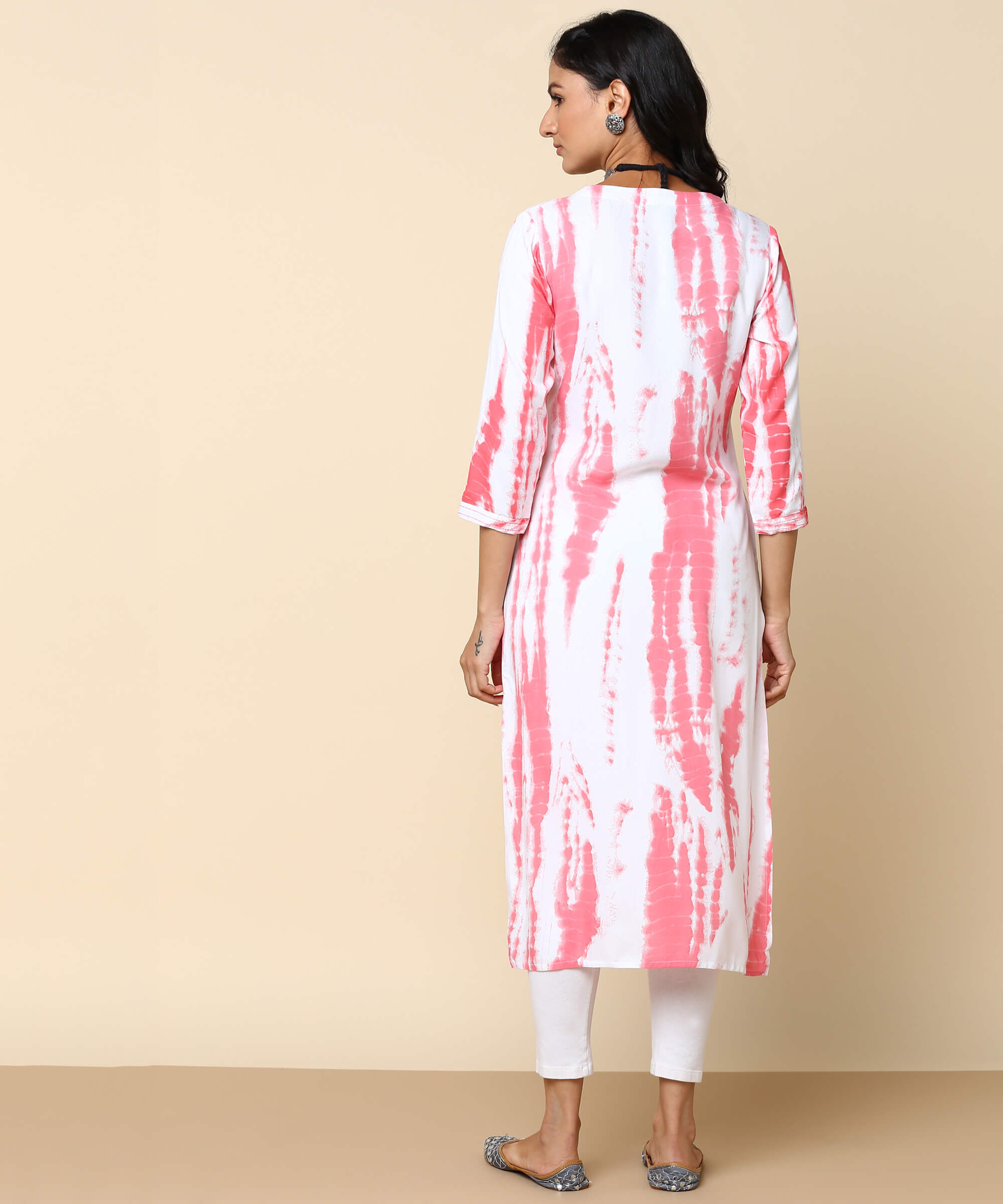 Rayon Tie Dye Pink Straight Kurta (W1307)