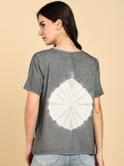 Women Casual Rayon Slub Tie & Dye V-Neck Short Sleeves Regular Fit Top (W1686)