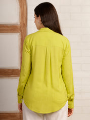 Women Camric Green Solid Casual Regular Fit Shirt (W1818)