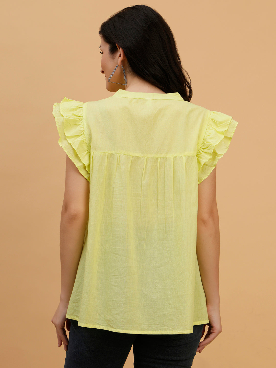 Women Yellow Tie-Dye Camric Casual Regular Fit Top (W1801)