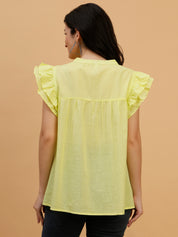Women Yellow Tie-Dye Camric Casual Regular Fit Top (W1801)