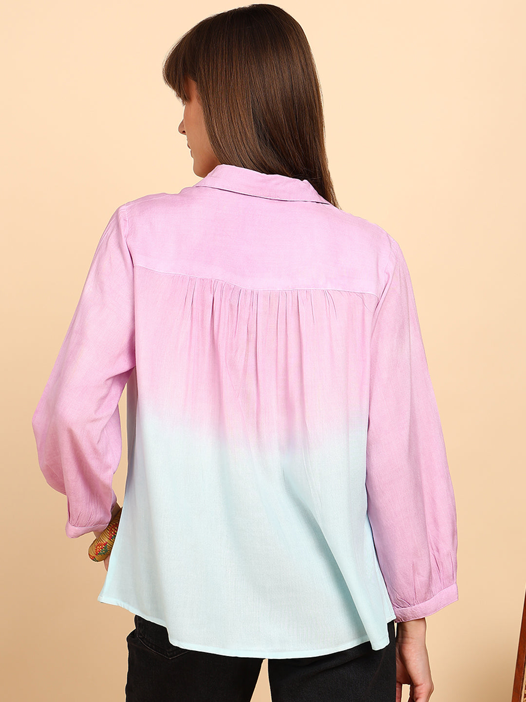 Women Rayon Staple Tie & Dye Spread Collar Regular Fit Shirt (W1773)