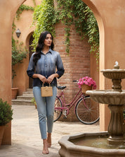 Rayon Hand Dyed Tie Dye Black Loose Fit Shirt (W1197)