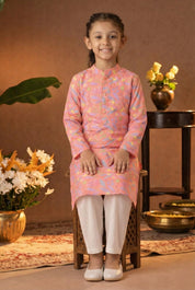 Printed Cotton Kurta Pyjama Set For Girls (K11087)