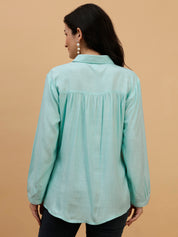 Women Blue Solid Rayon Casual Regular Fit Shirt (W1783)