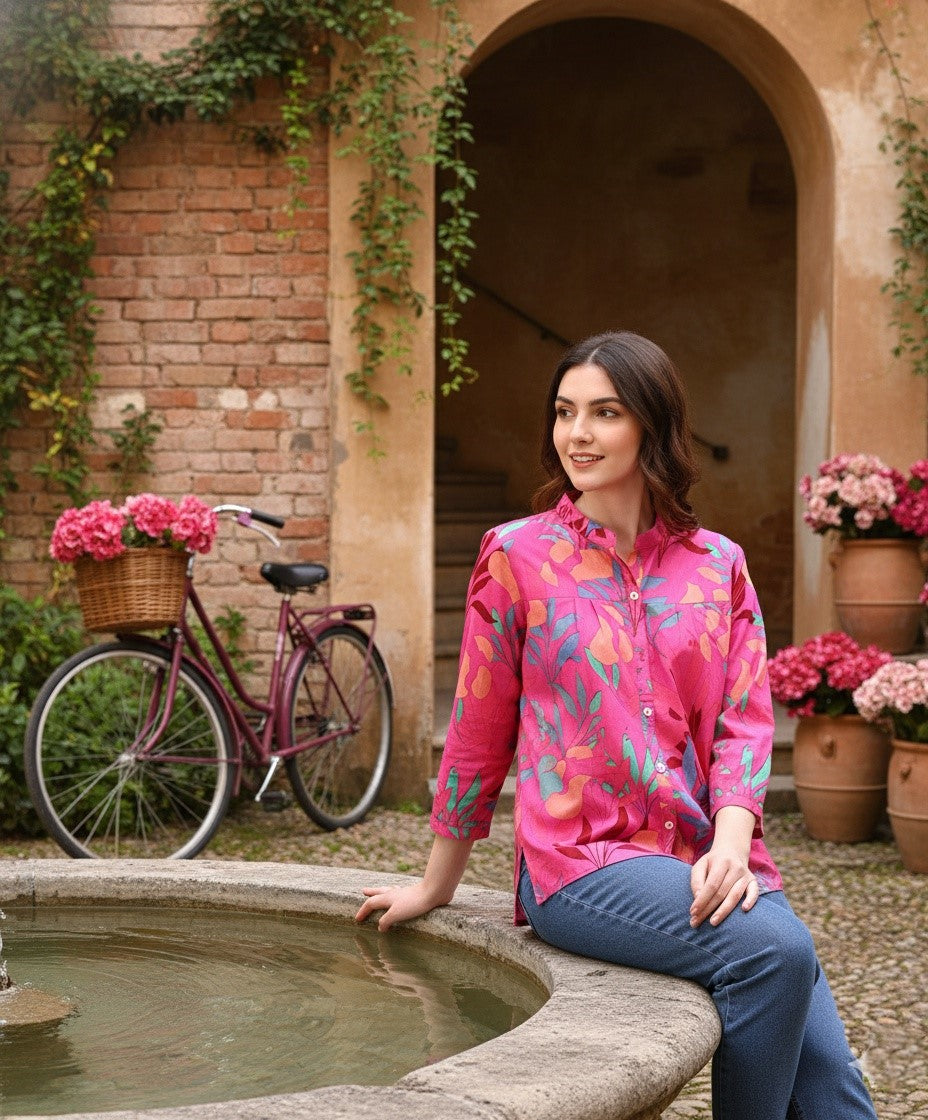 Pink Tie-Dye Crepe Loose Fit Shirt (W1566)