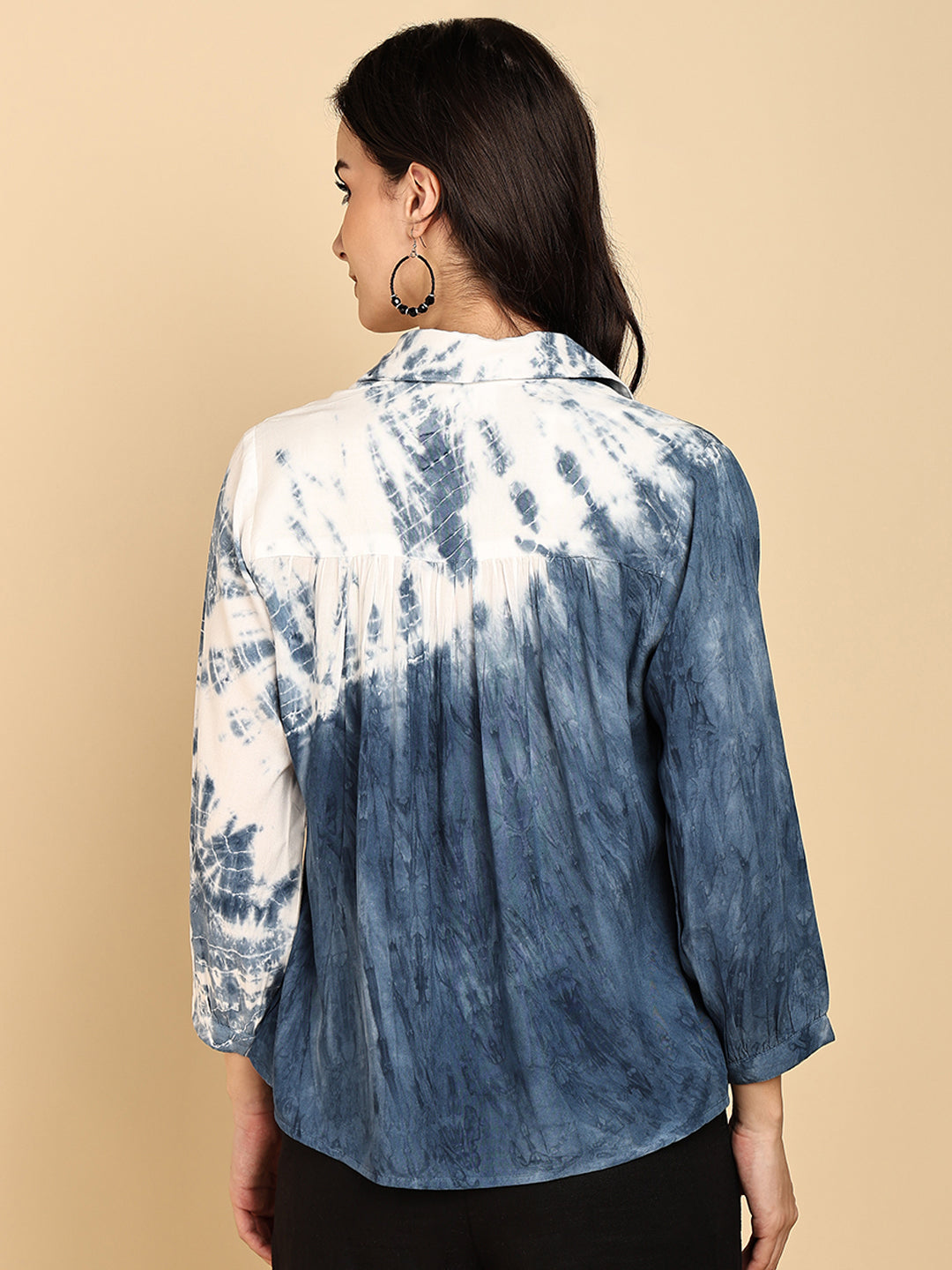 Women Casual Rayon Staple Tie & Dye Spread Collar Full Sleeves Relaxed Fit Shirt (W1688)