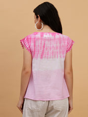 Women Pink-White Tie & Dye Camric Casual Top (W1805)