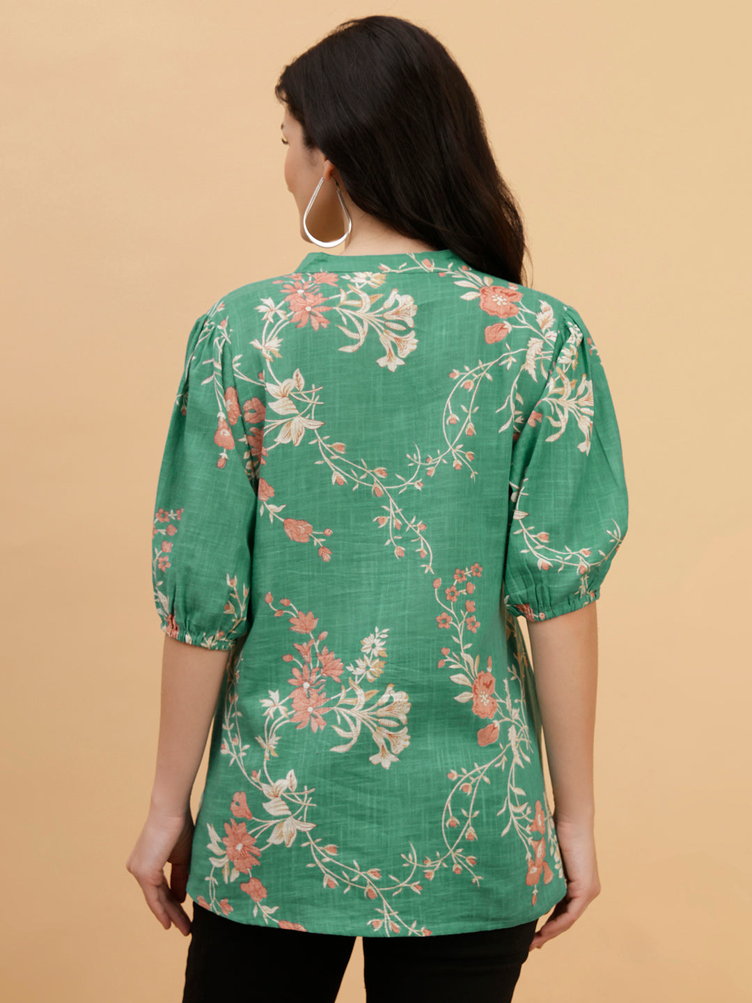 Women Green  Printed Camric Casual Top (W1817)