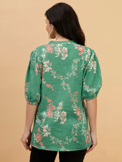 Women Green  Printed Camric Casual Top (W1817)