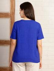 Women Blue  Solid Camric Casual Top (W1824)