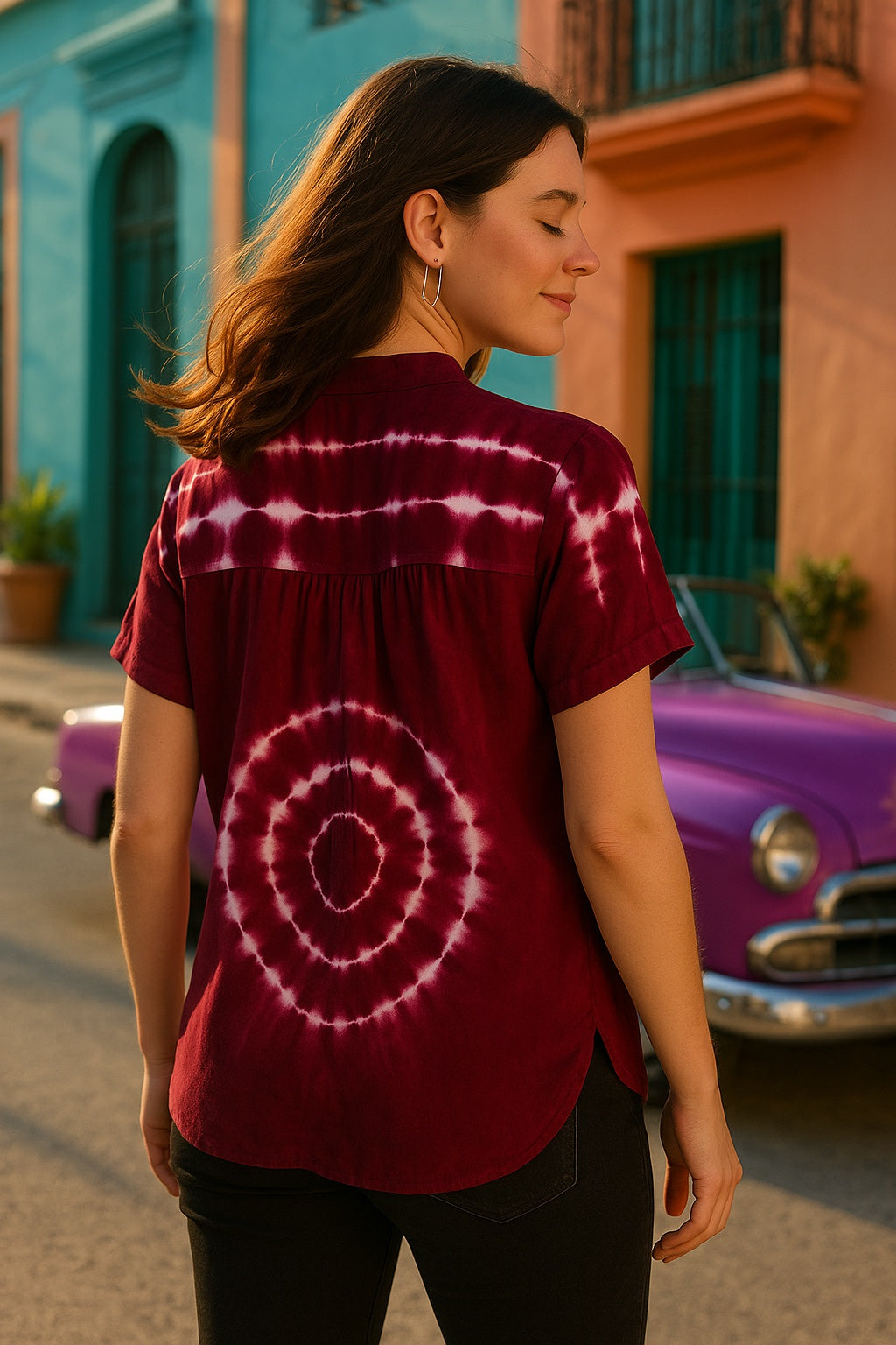 Tie Dyed Fitted Rayon Top for Women (W1463)