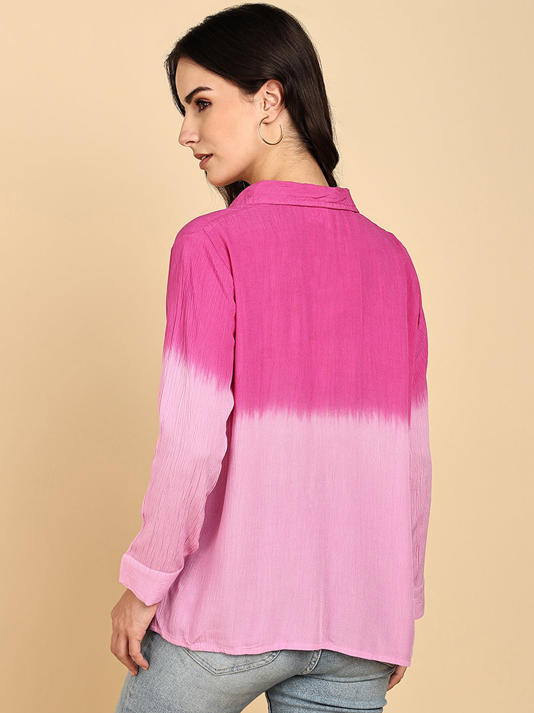 Women Casual Rayon Crepe Tie & Dye Spread Collar Full Sleeves Relaxed Fit Shirt (W1709)