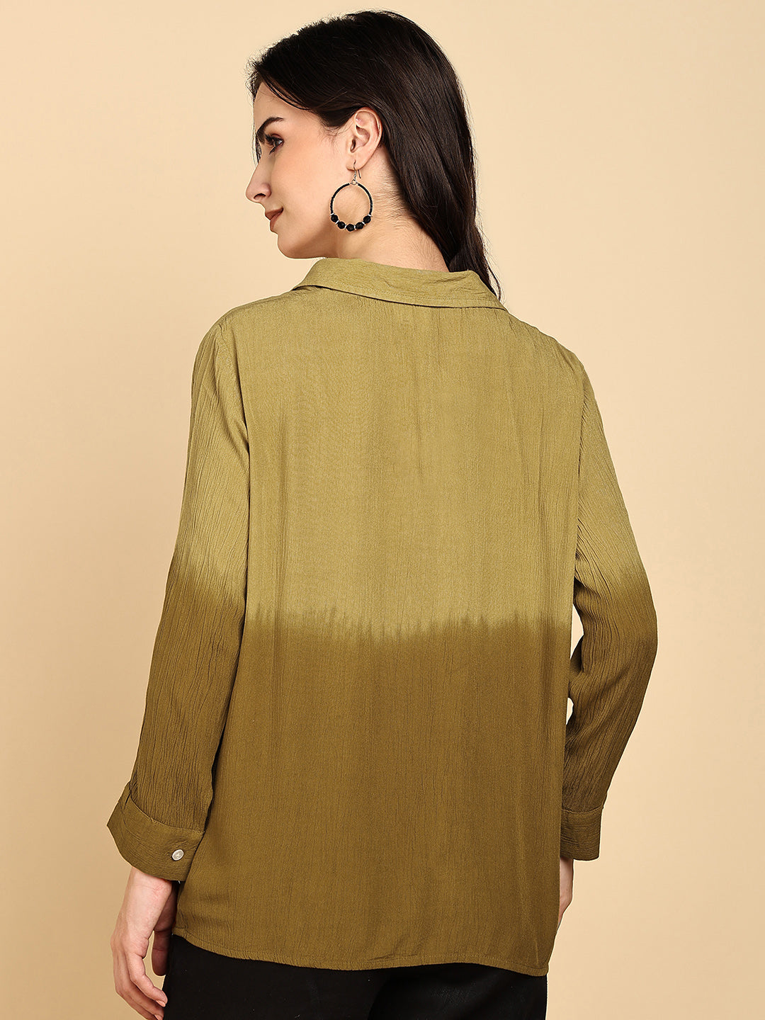 Women Casual Rayon Crepe Tie & Dye Spread Collar Full Sleeves Relaxed Fit Shirt (W1711)