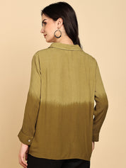 Women Casual Rayon Crepe Tie & Dye Spread Collar Full Sleeves Relaxed Fit Shirt (W1711)