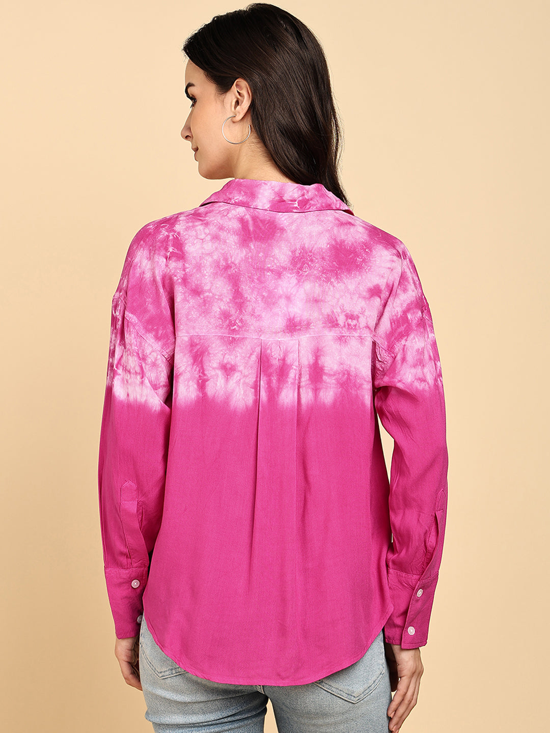 Women Casual Rayon Staple Tie & Dye Spread Collar Full Sleeves Loose Fit Shirt (W1695)