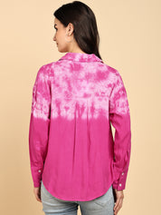 Women Casual Rayon Staple Tie & Dye Spread Collar Full Sleeves Loose Fit Shirt (W1695)