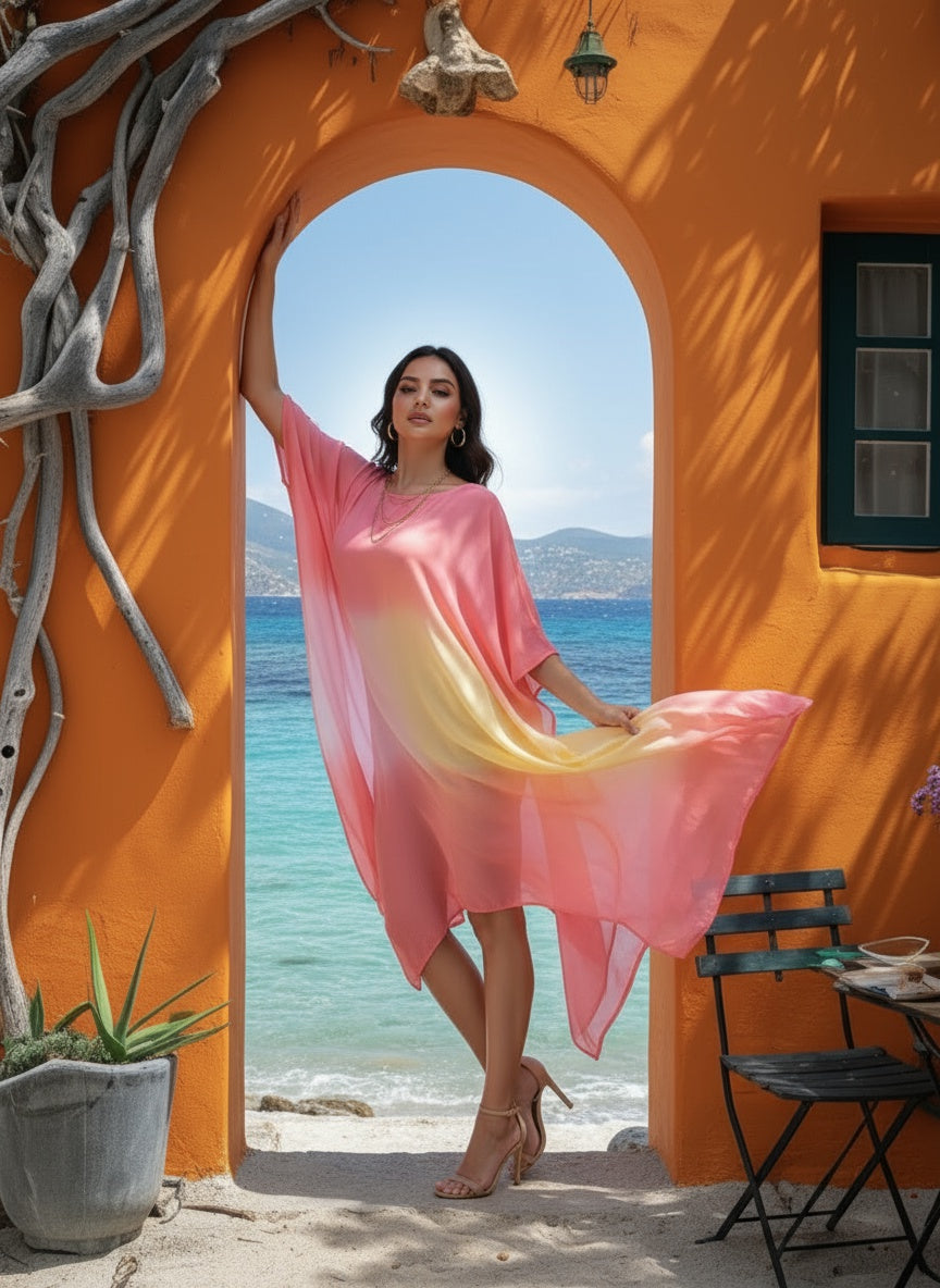 Hand Dyed Loose Fitted Crepe Kaftan Kurta (W1434)