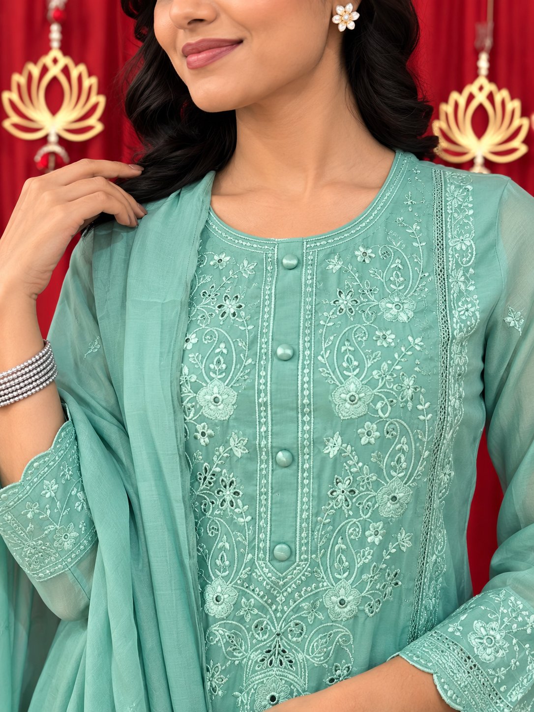 Maaesa Luxe Rama Muslin Silk Festive Kurta Set | Kurta Bottom Dupatta (W10008)