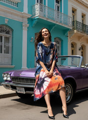 Rayon Crepe Tie Dye Multicolor Kaftan Kurta (W1124)