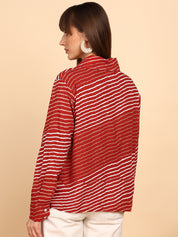 Women Rayon Slub Leheriya Print Spread Collar Regular Fit Shirt (W1760)