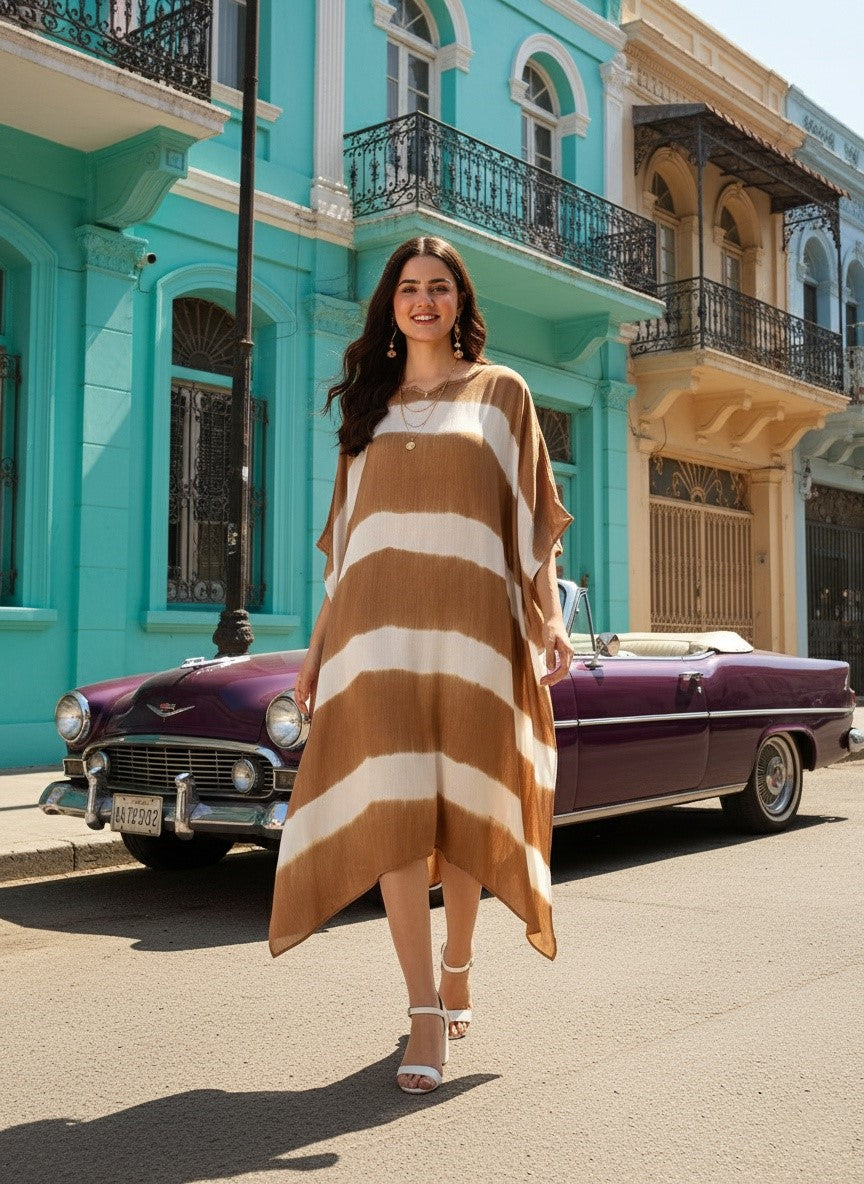 Women Rayon Crepe Tie & Dye Kaftan Dress (W1531)