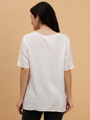 Women White Solid Rayon Casual Top (W1786)