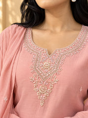 Jaipurhues Luxe Pink Mulchanderi Festive Kurta Set | Kurta Bottom Dupatta (W10010)