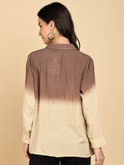 Women Casual Rayon Crepe Tie & Dye Spread Collar Full Sleeves Relaxed Fit Shirt (W1710)