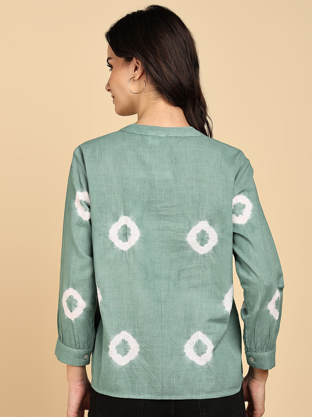 Women Casual Cotton Slub Tie & Dye Mandarin Full Sleeves Regular Fit Shirt (W1719)