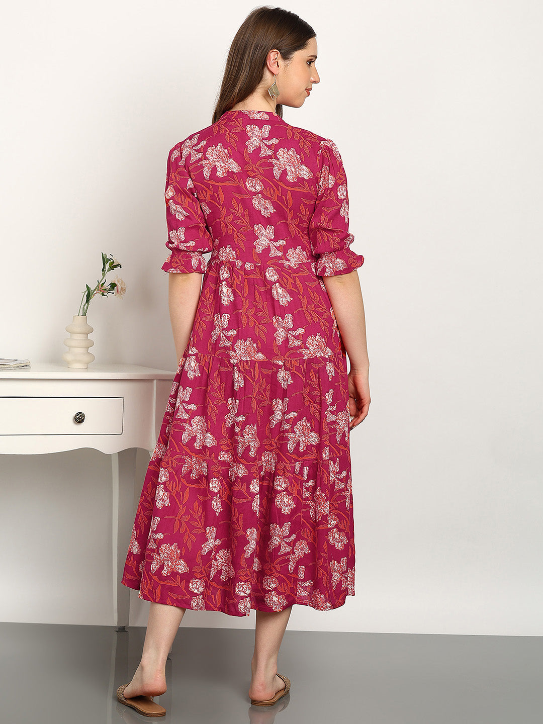 Women Cotton Printed A-Line Dress (W1739)