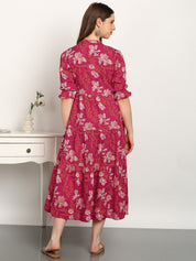 Women Cotton Printed A-Line Dress (W1739)