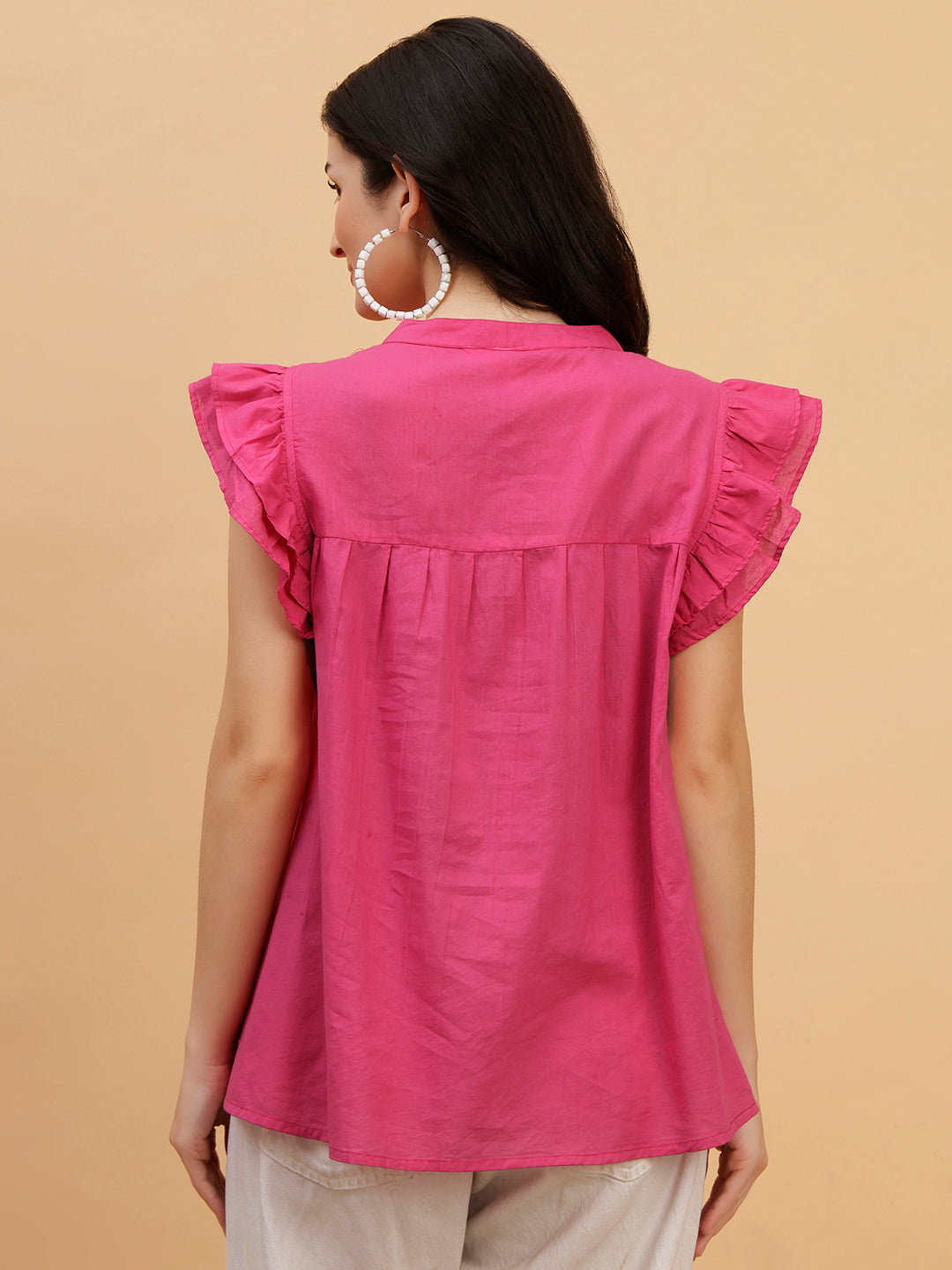 Women Pink Tie-Dye Camric Casual Regular Fit Top (W1800)